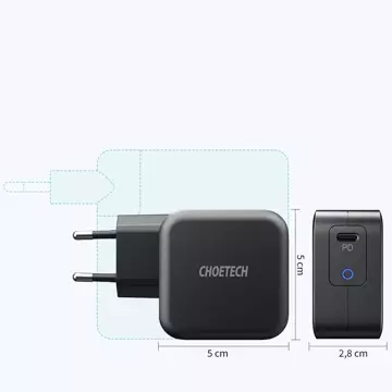 Зарядний пристрій Choetech GaN USB Type C 60W Power Delivery USB Type C - кабель USB Type C 1,8 м чорний (Q6006)