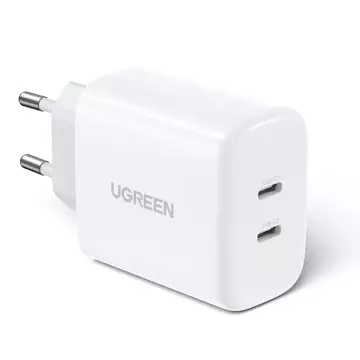 Зарядний пристрій UGREEN 2x USB Type C 40W Power Delivery білий (10343)