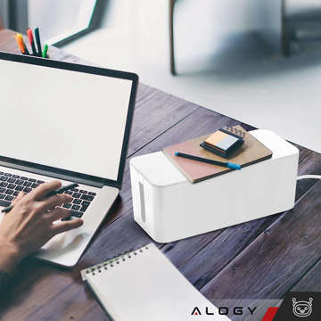 Кабельний органайзер настільний підлоговий ящик-контейнер для кабельних планок Alogy Box M 31см Білий