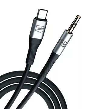 Кабель-аудіоперехідник USB-C Type C to Mini Jack 3.5mm кабель 1m 3mk AUX Cable black and silver