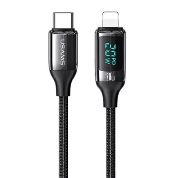 Кабель з опліткою USAMS U78 USB-C до Lightning LED 1,2 м 20 Вт PD Fast Charge чорний/чорний SJ545USB01 (US-SJ545)