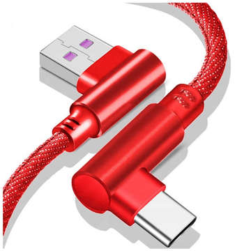 Кабель під кутом 90° від USB до USB-C типу C, швидка зарядка, передача QC, 2 м, червоний