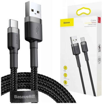 Кабель 50 см Baseus Cafule USB-C 3A сірий чорний