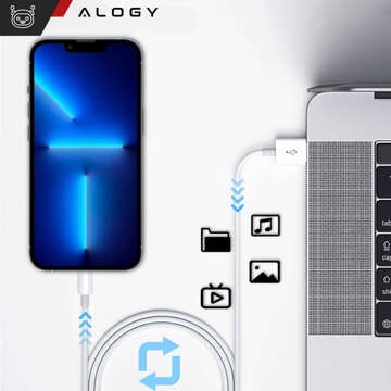 Кабель Alogy 1m Fast Charge USB to Lightning Кабель для зарядки iPhone 20W білий