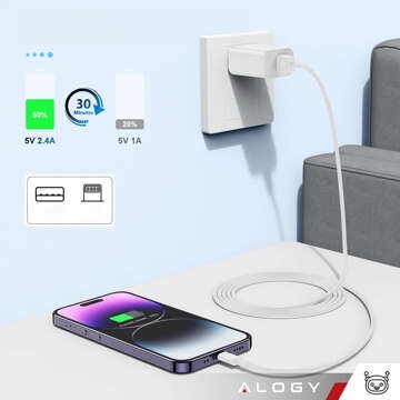 Кабель Alogy 1m Fast Charge USB to Lightning Кабель для зарядки iPhone 20W білий