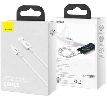 Кабель Baseus Superior довжиною 1 м USB – USB-C Type C 66 Вт, білий кабель