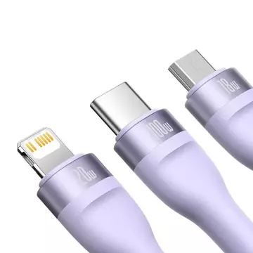 Кабель USB 3w1 Baseus Flash Series 2, USB-C micro USB Lightning, 100 Вт, 1,5 м (фіолетовий)