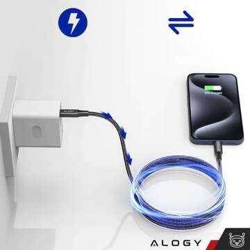 Кабель USB-C Type C міцний швидкий 60W PD 1M для iPhone 15/Pro/Max нейлоновий кабель Alogy Black