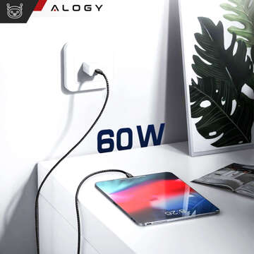 Кабель USB-C Type C міцний швидкий 60W PD 1M для iPhone 15/Pro/Max нейлоновий кабель Alogy Black