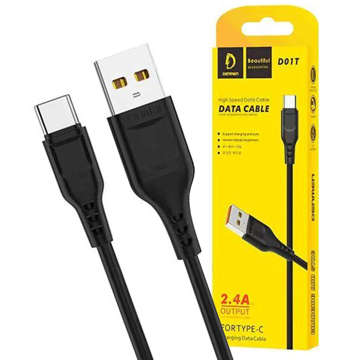 Кабель USB-C Type C Denmen D01T Fast Charge 2.4A 1m Black