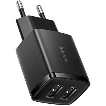 Компактний зарядний пристрій BASEUS 2x USB 10,5 Вт чорний