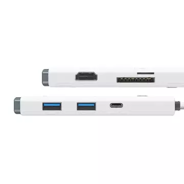 Концентратор 6w1 Baseus Lite Series, USB-C до 2x USB 3.0 HDMI USB-C TF/SD (білий)