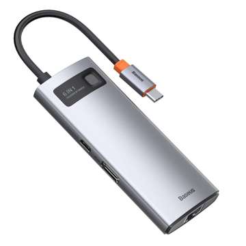 Концентратор 6w1 Baseus Metal Gleam Series, USB-C до 3x USB 3.0 HDMI USB-C PD Ethernet RJ45