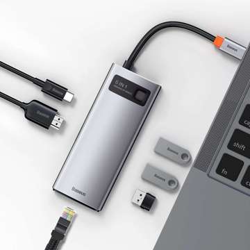 Концентратор 6w1 Baseus Metal Gleam Series, USB-C до 3x USB 3.0 HDMI USB-C PD Ethernet RJ45