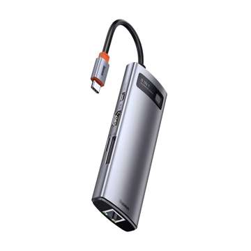 Концентратор 8w1 Baseus Metal Gleam Series, USB-C до 3x USB 3.0 HDMI USB-C PD Ethernet RJ45 microSD/SD