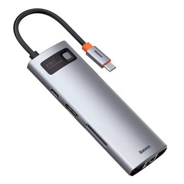 Концентратор 8w1 Baseus Metal Gleam Series, USB-C до 3x USB 3.0 HDMI USB-C PD Ethernet RJ45 microSD/SD