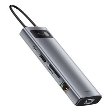 Концентратор 9w1 Baseus Metal Gleam Series, USB-C до 3x USB 3.0 HDMI USB-C PD Ethernet RJ45 microSD/SD VGA