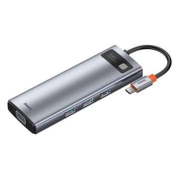 Концентратор 9w1 Baseus Metal Gleam Series, USB-C до 3x USB 3.0 HDMI USB-C PD Ethernet RJ45 microSD/SD VGA