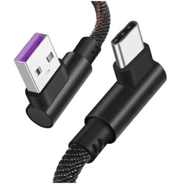 Кутовий кабель USB-C типу C довжиною 1 м. Швидка зарядка, передача QC, чорний