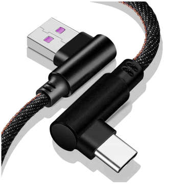 Кутовий кабель USB-C типу C довжиною 1 м. Швидка зарядка, передача QC, чорний