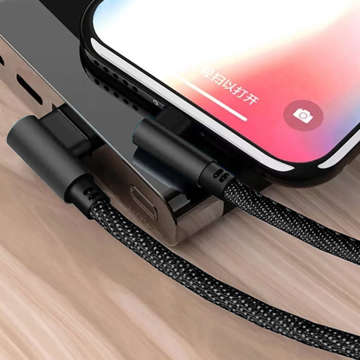 Кутовий кабель USB-C типу C довжиною 1 м. Швидка зарядка, передача QC, чорний