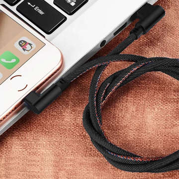 Кутовий кабель USB-C типу C довжиною 1 м. Швидка зарядка, передача QC, чорний