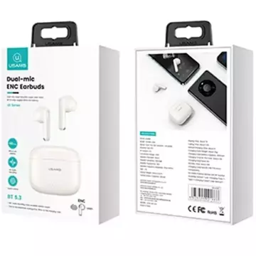 Навушники Bluetooth 5.3 USAMS TWS US Series Dual mic wireless white/white BHUUS02