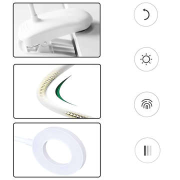 Настільна лампа Alogy Desk LED Ring Lamp з настільним затискачем бездротова гнучка Біла