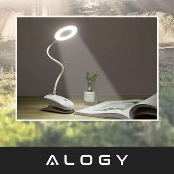 Настільна лампа Alogy Desk LED Ring Lamp з настільним затискачем бездротова гнучка Біла