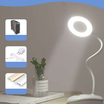 Настільна лампа Alogy Desk LED Ring Lamp з настільним затискачем бездротова гнучка Біла