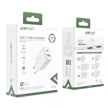 Настінний зарядний пристрій Acefast USB Type C / USB 20W, PPS, PD, QC 3.0, AFC, FCP білий (A25 білий)