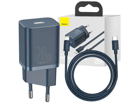 Настінний зарядний пристрій Baseus PD 20 Вт USB-C Type C – кабель Lightning Blue