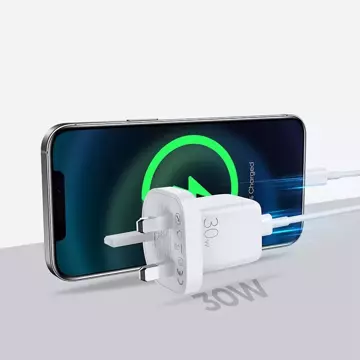 Настінний зарядний пристрій Joyroom USB Type C / USB 30W Power Delivery Quick Charge 4.5A (вилка UK) білий (L-QP303)