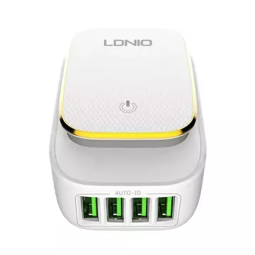 Настінний зарядний пристрій LDNIO A4405 4USB, світлодіодна лампа, кабель USB-C