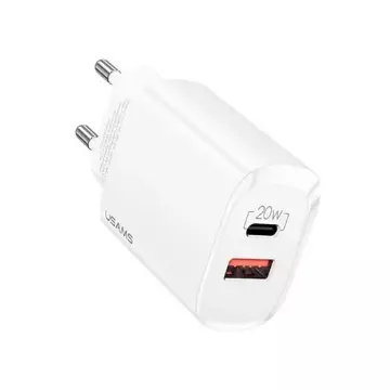 Настінний зарядний пристрій USAMS 1x USB-C 1x USB T35 20 Вт (лише головка) PD3.0 QC3.0 Fast Charging білий/білий CC121TC01 (US-CC121)