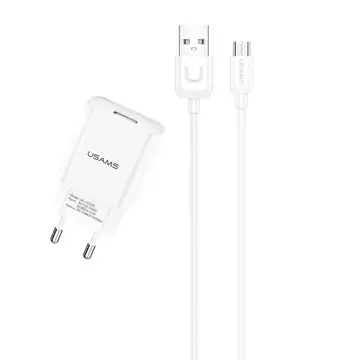 Настінний зарядний пристрій USAMS 1x USB T21 micro USB білий/білий 2.1A Fast Charging T21OCMC01