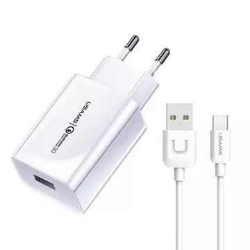 Настінний зарядний пристрій USAMS 1x USB T22 18W 3A QC3.0 Кабель USB-C 1 м білий/білий (T48) T48OCLN01