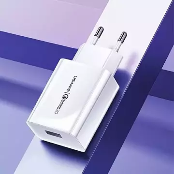 Настінний зарядний пристрій USAMS 1x USB T22 18W 3A QC3.0 Кабель USB-C 1 м білий/білий (T48) T48OCLN01