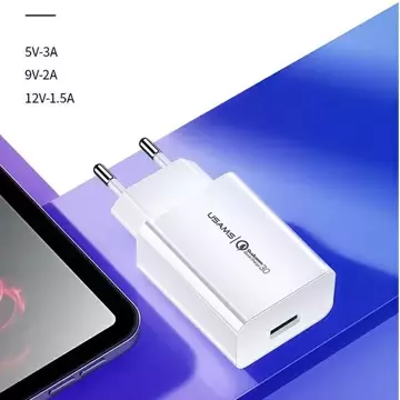 Настінний зарядний пристрій USAMS 1x USB T22 18W 3A QC3.0 Кабель USB-C 1 м білий/білий (T48) T48OCLN01