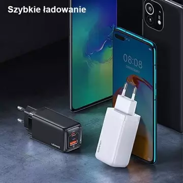 Настінний зарядний пристрій USAMS 1xUSB-C 1xUSB T47 65W PD Fast Charging Super Si білий/білий CC153TC02 (US-CC153)