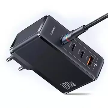 Настінний зарядний пристрій USAMS 3xUSB-C 1xUSB GaN 100W T50 PD (лише головка) Fast Charging чорний/чорний CC163TC01 (US-CC163)