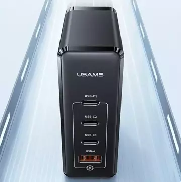 Настінний зарядний пристрій USAMS 3xUSB-C 1xUSB GaN 100W T50 PD (лише головка) Fast Charging чорний/чорний CC163TC01 (US-CC163)