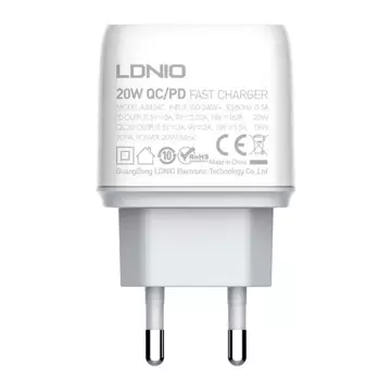 Настінний зарядний пристрій USB LDNIO A2424C, кабель USB-C 20 Вт USB-C - Lightning