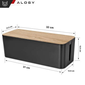 Органайзер коробка для кабельних смужок box M desk floor Alogy BOX wood Black