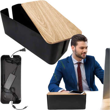 Органайзер коробка для кабельних смужок box M desk floor Alogy BOX wood Black