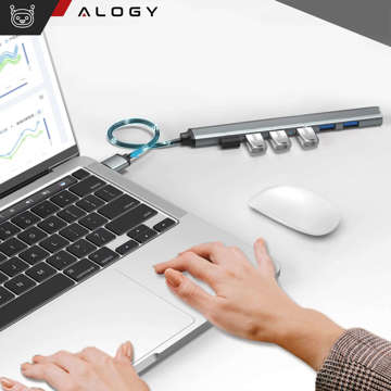 Розгалужувач HUB 7x USB 3.0 slim 5GB/s Перехідник розгалужувач Alogy Grey