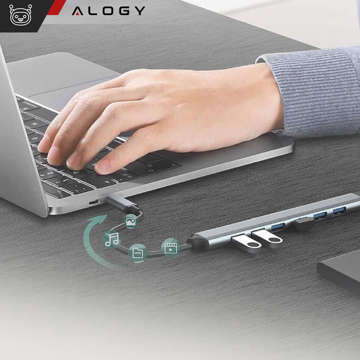 Розгалужувач HUB 7x USB 3.0 slim 5GB/s Перехідник розгалужувач Alogy Grey