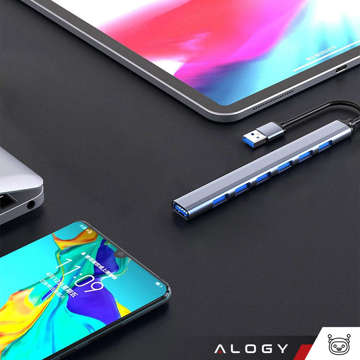 Розгалужувач HUB 7x USB 3.0 slim 5GB/s Перехідник розгалужувач Alogy Grey