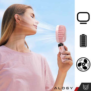 Ручний настільний вентилятор Alogy, бездротовий, портативний, ручний вентилятор з ручкою, рожевий