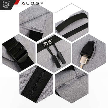 Рюкзак Сумка для ноутбука 15.6" велика водонепроникна з USB портом Unisex 44x34x13cm для літака Alogy Backpack Grey